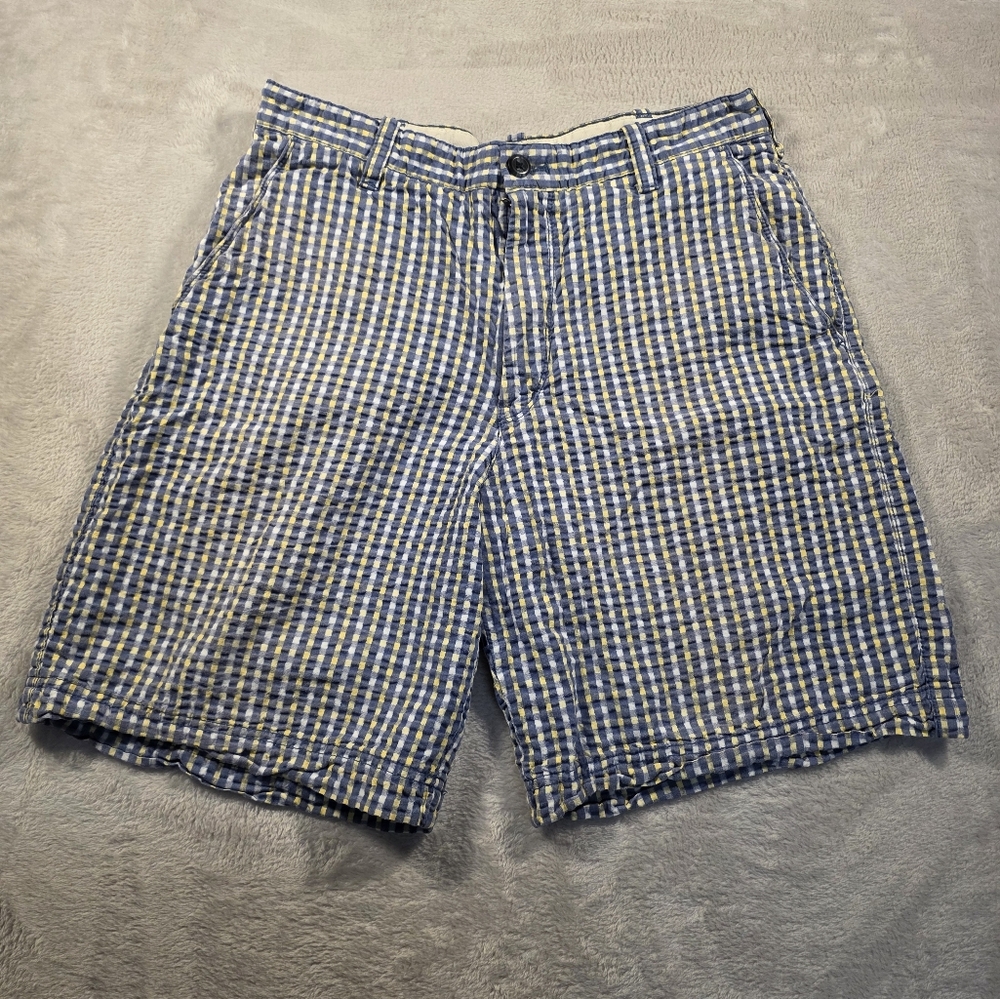 Izod Blue and White Flat Front Gingham Shorts